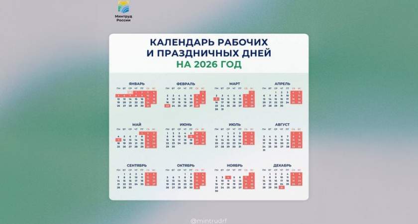 Минтруд объявил график длинных выходных на 2026 год