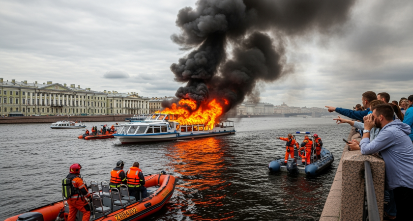 Прогулочный катер загорелся изнутри в Петербурге: прокуратура начала проверку безопасности