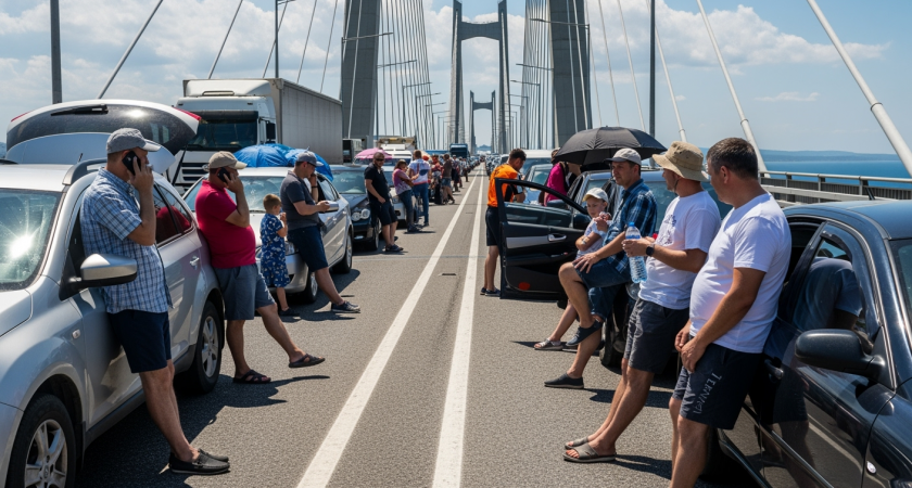 Полторы тысячи машин застряли в 4-часовой пробке на Крымском мосту