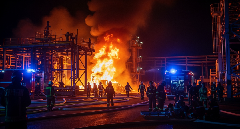 Обломки БПЛА подожгли 300 квадратных метров Краснодарского НПЗ, сотрудников эвакуировали