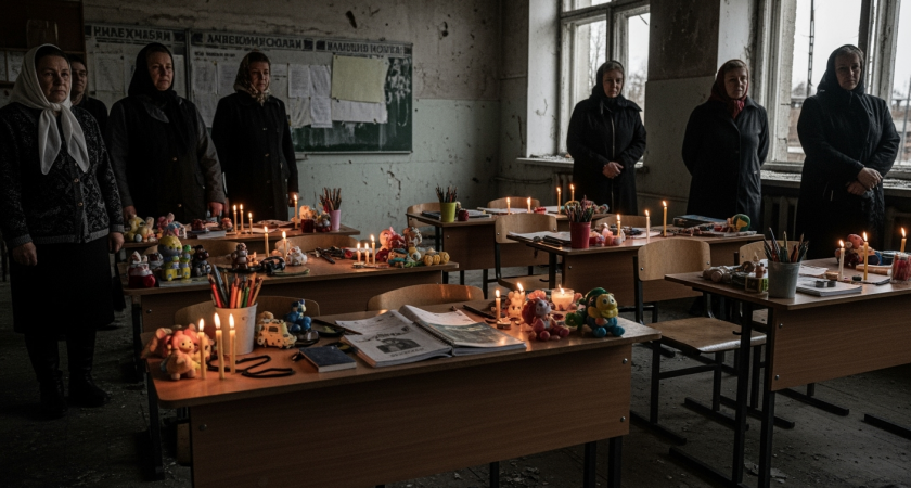 В сгоревшем от обстрелов ВСУ классе донецкой школы почтили память детей Беслана