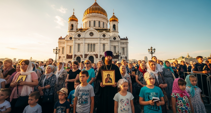 Тысячи верующих заполнили Волхонку в ожидании 6-километрового крестного хода до Новодевичьего монастыря