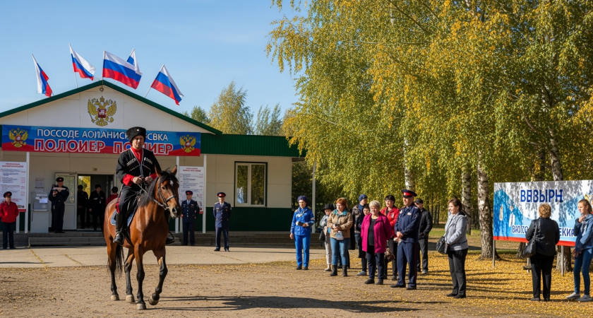 Атаман Алексей Ведерников приехал верхом на коне голосовать за губернатора Иркутской области
