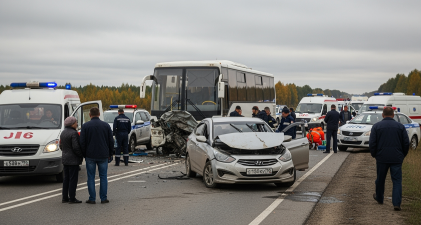 Лобовое столкновение Hyundai с рейсовым автобусом унесло жизни двух человек во Владимирской области