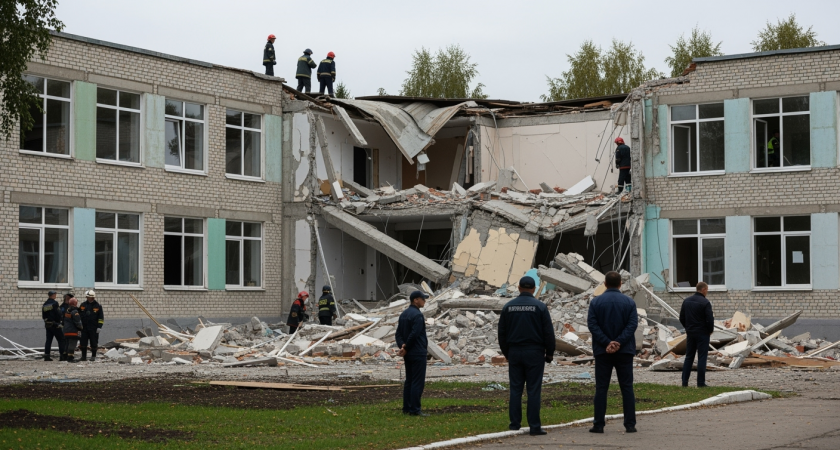 Четверть школы № 5 обрушилась в Татарске: вторая трагедия за два дня после гибели двоих в Москве
