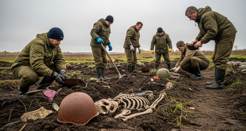Под Калугой нашли 106 солдат ВОВ, которых искали 20 лет под просёлочной дорогой