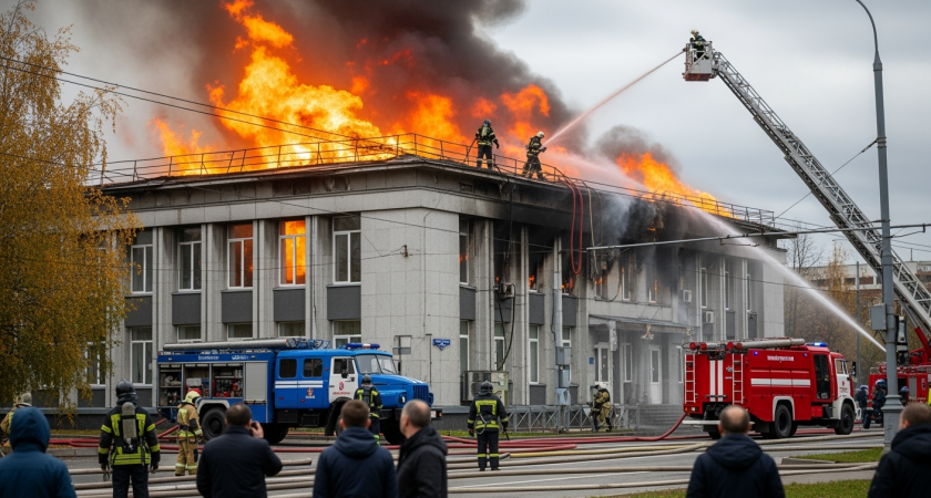 Крупный пожар охватил 300 кв. метров здания "Технополис Москва" - огонь угрожает распространением