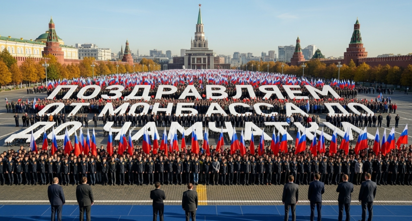 4 тысячи активистов МГЕР выстроились в живую надпись "от Донбасса до Камчатки" ко дню рождения Путина