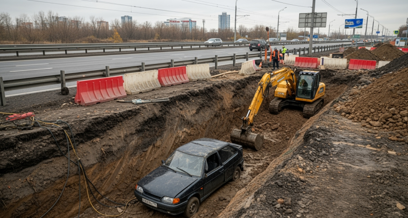 ВАЗ-2114 с четырьмя молодыми парнями рухнул в котлован коммунальщиков на гололеде в Екатеринбурге. Один погиб