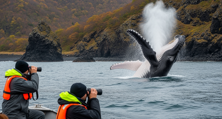 Фонтаны китов у Кунашира: краснокнижные горбачи удивили местных жителей редким визитом
