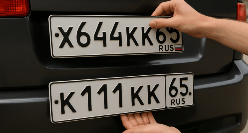 На Сахалине у Toyota отвалился фальшивый номер прямо на перекрестке — водитель спокойно снял его и поехал дальше