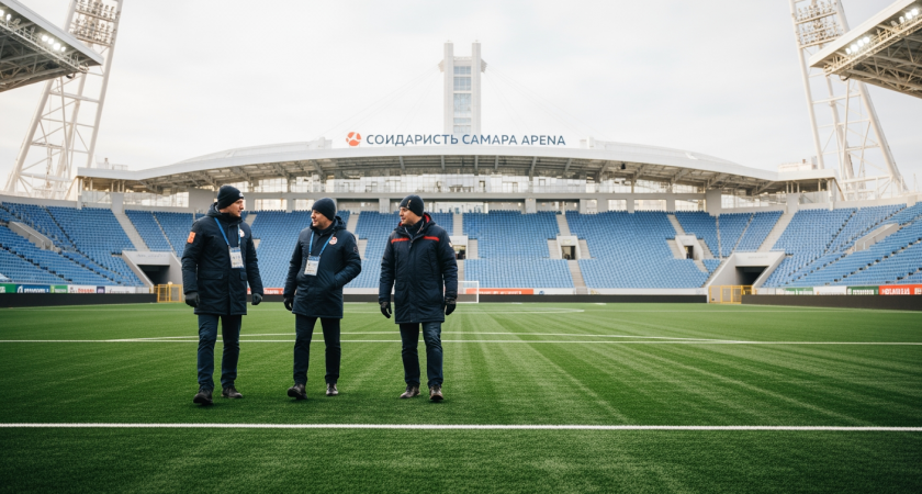 Газон «Самара Арены» присыпали травой после форума «Россия — спортивная держава»