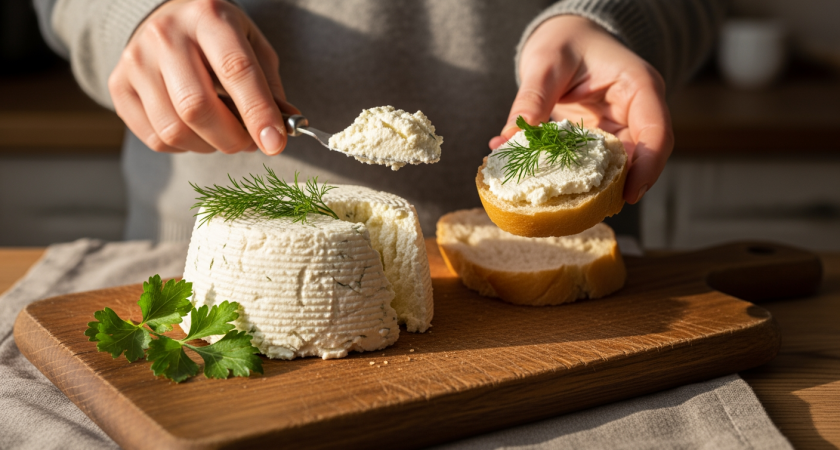 Вечером соединяю ряженку со сметаной: к завтраку на столе домашний крем-сыр — делается сам, без вашего участия