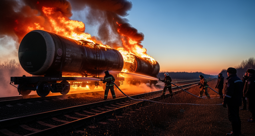 Два вагона-цистерны вспыхнули в хвосте грузового поезда на границе Прикамья и Свердловской области