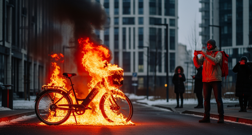 Курьер снимал на телефон, как взрывается его электровелосипед в ЖК «Вереск»