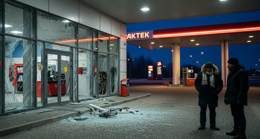 АЗС в Воронежской области закрыли после ночной атаки: обломки БПЛА разбили остекление