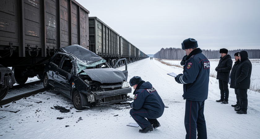 Грузовой поезд протаранил Honda с пенсионерами на переезде у станции Луговское