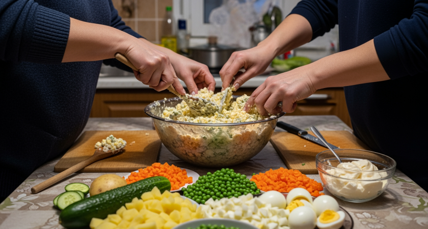 Новогодний стол без забот: пять салатов за 15 минут из того, что есть в холодильнике