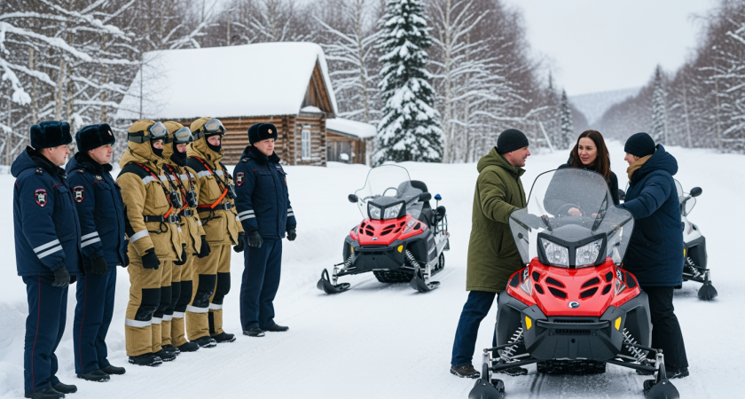 Спасатели преодолели 10 км на снегоходах, чтобы найти 8 туристов с детьми у Пущинских источников