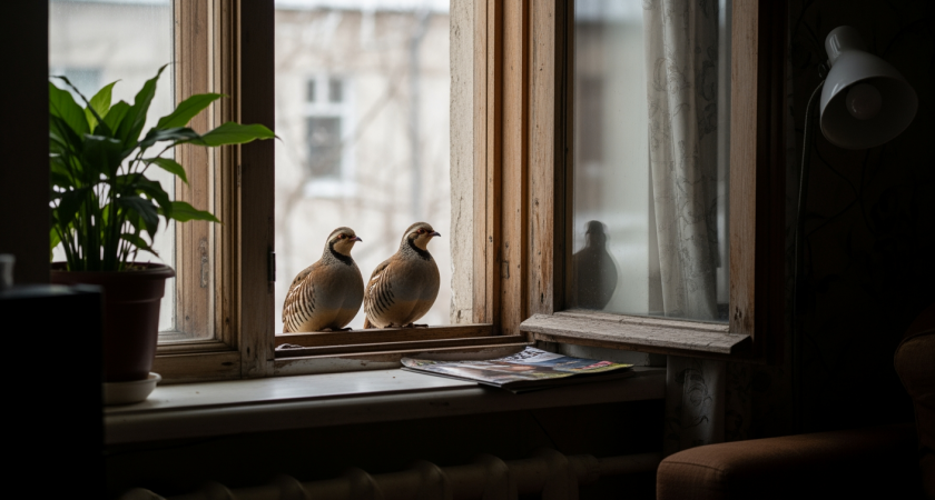«Пернатое вторжение»: 10 куропаток устроили смотровую площадку на подоконнике дома в Звенигороде