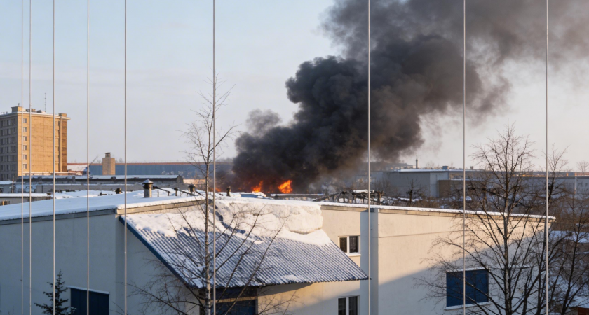 Черный столб дыма над КАД: в Новосаратовке полыхает ангар, едва не взлетевший на воздух