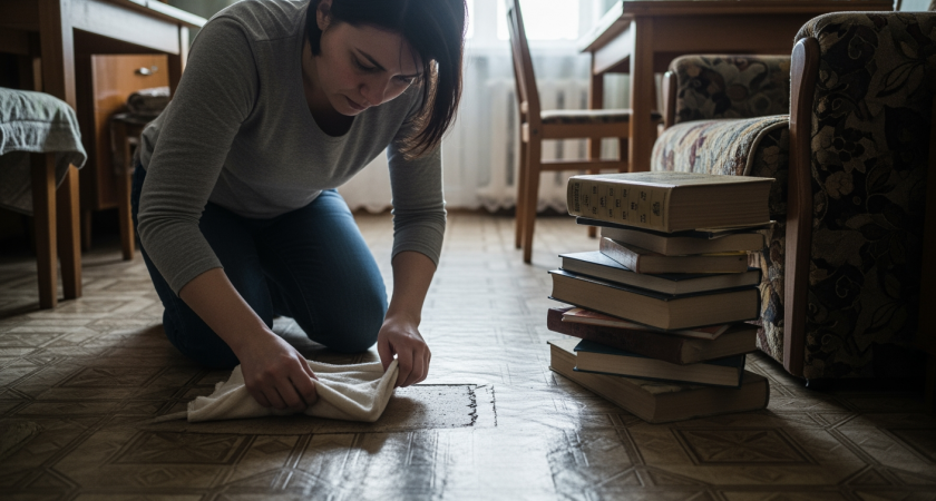 Муж смеялся над моим методом с утюгом, пока не увидел как линолеум сам выпрямился за полчаса