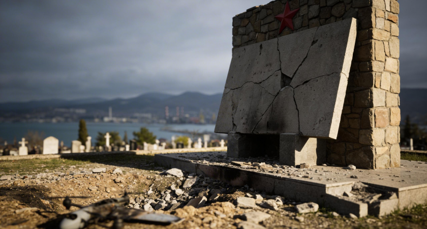 Украинские дроны разбили плиту с именами советских солдат в Новороссийске