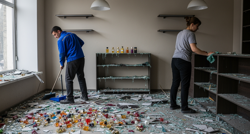 «Вот вам свадебный подарок»: жена с молотком разгромила магазин мужа