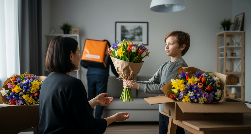 Цветочный магазин привез два букета мальчику после скандала с отказом
