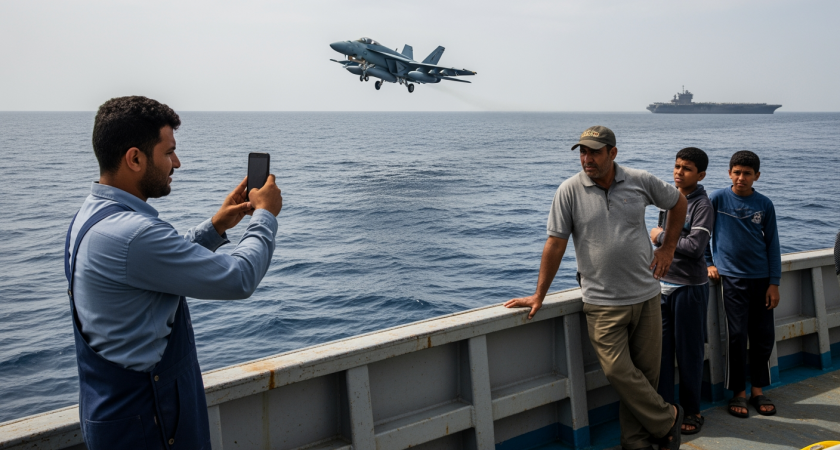 Рыбаки сняли неудачную посадку истребителя на авианосец США