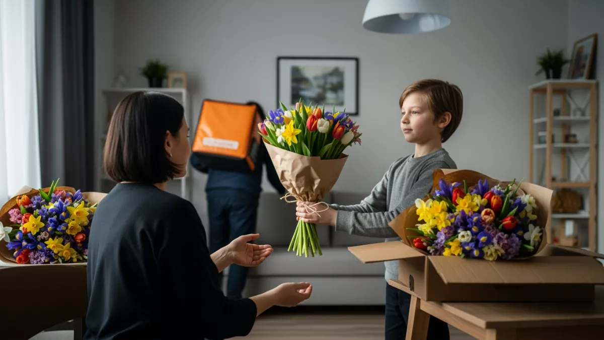 Цветочный магазин привез два букета мальчику после скандала с отказом