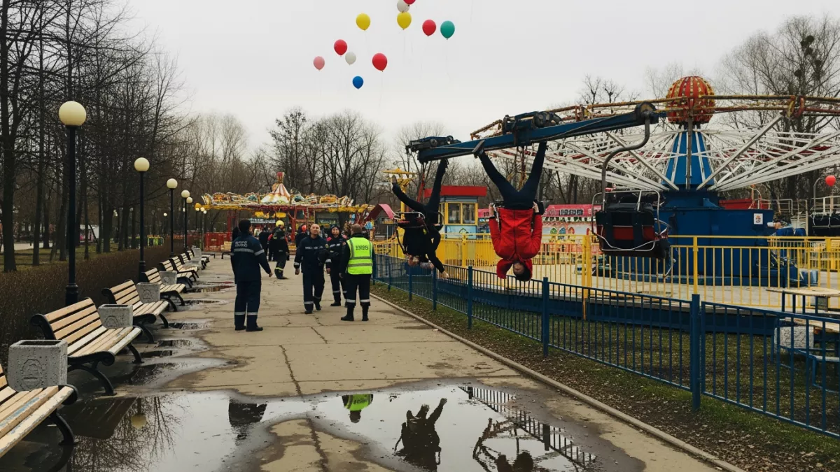 В Ставрополе люди повисли вниз головой на сломавшемся аттракционе