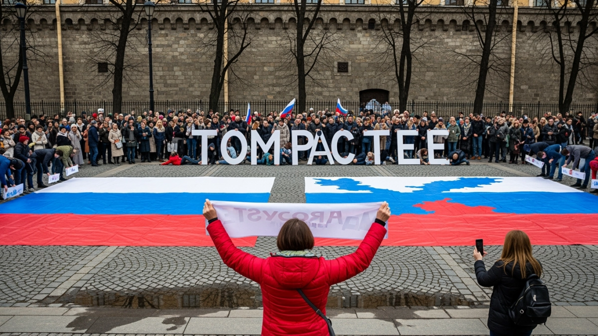 Тысяча петербуржцев выстроились в форму флагов России и Крыма