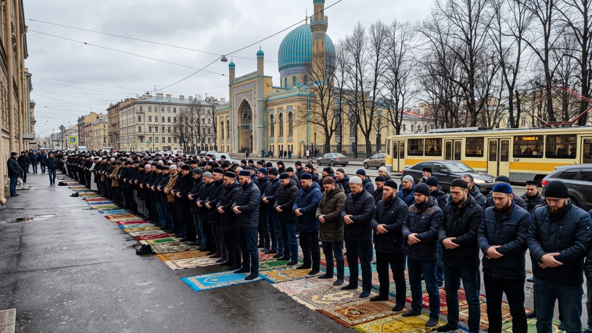 Тысячи петербуржцев собрались в Соборной мечети отметить Ураза-байрам