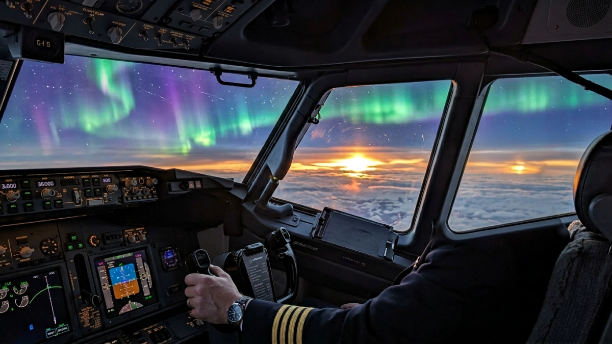 Российский пилот впервые увидел северное сияние вместе с двойным рассветом