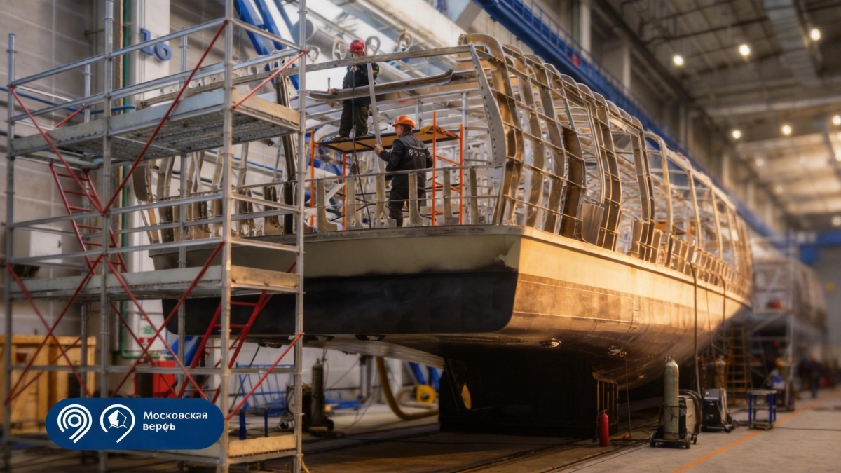 В Нагатинском Затоне начали сборку 5-го и 6-го электросудов проекта «Москва 1.0»