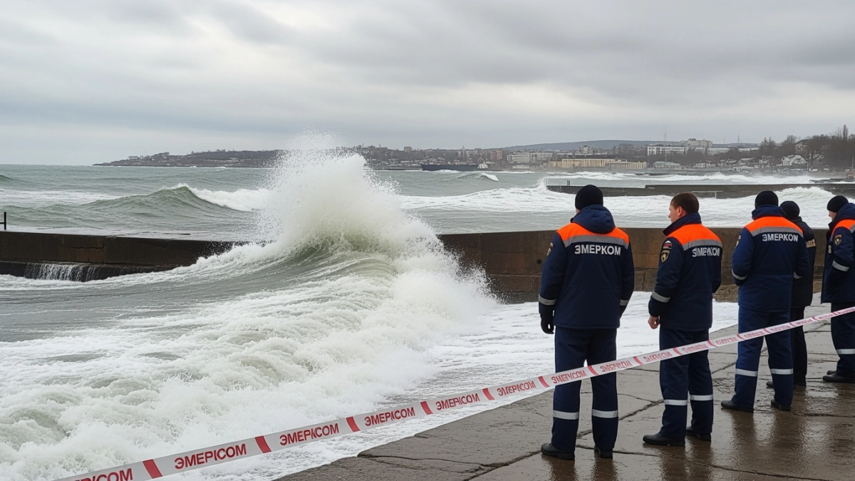 Шторм и подъём моря грозят затопить пирс и улицы Корсакова 10 апреля