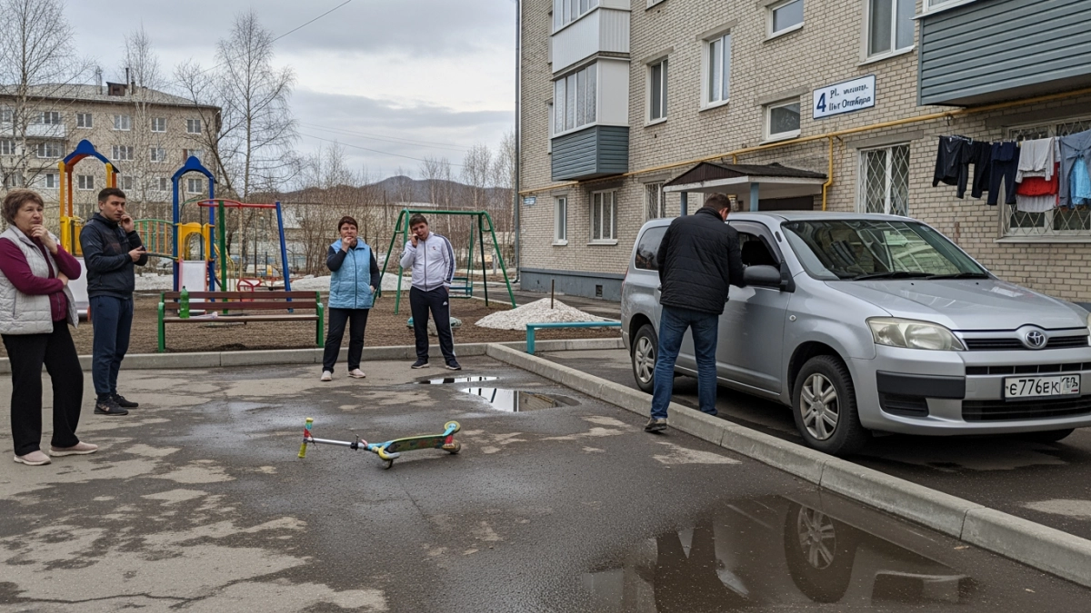 Девочка на самокате выехала со двора под колёса Toyota в Холмске