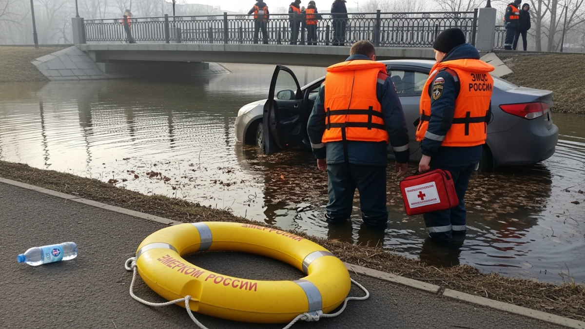 Kia вылетела с Горбатого моста в воду: двое без сознания