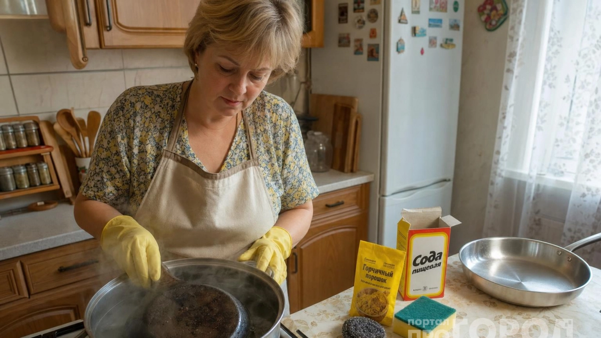 1 ст. ложка средства на ночь — и сковородка сверкает круче новой: ни векового нагара, ни жира, лайфхак
