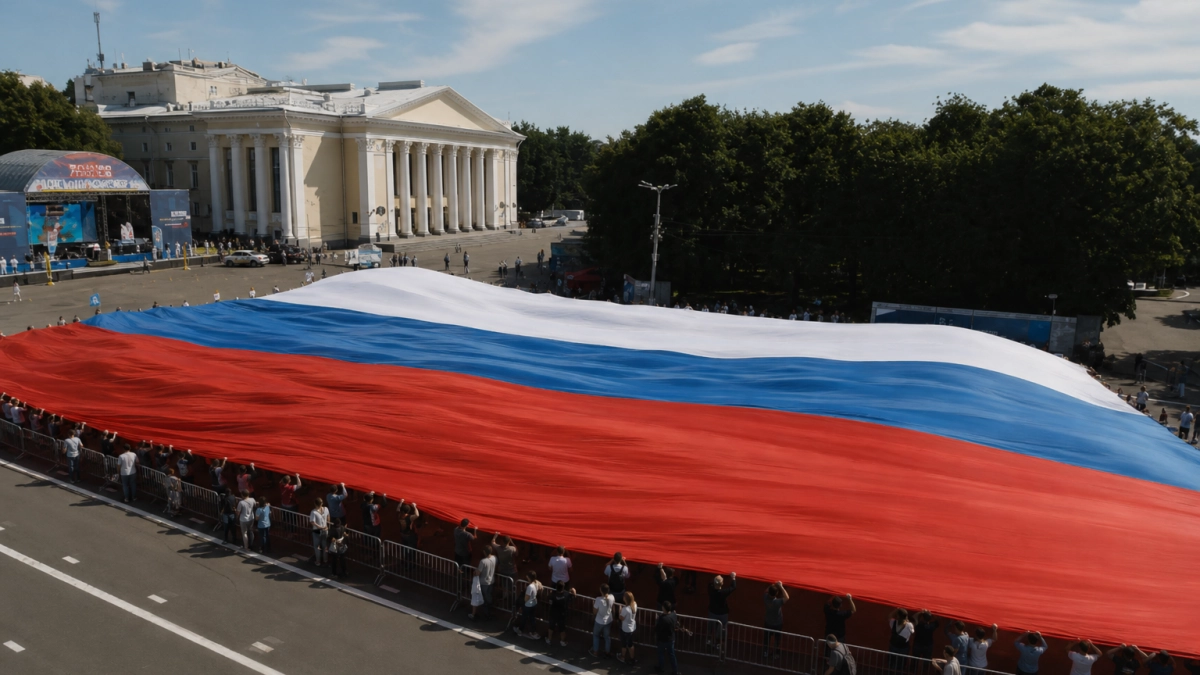 В Кирове развернули флаг площадью 1700 квадратных метров на День России
